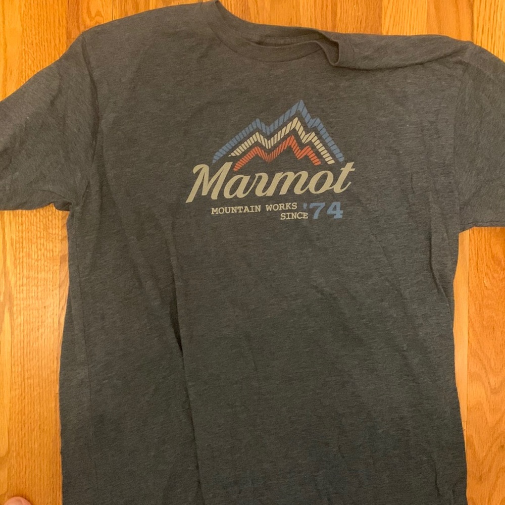 Soft blue Marmot mountain works tee